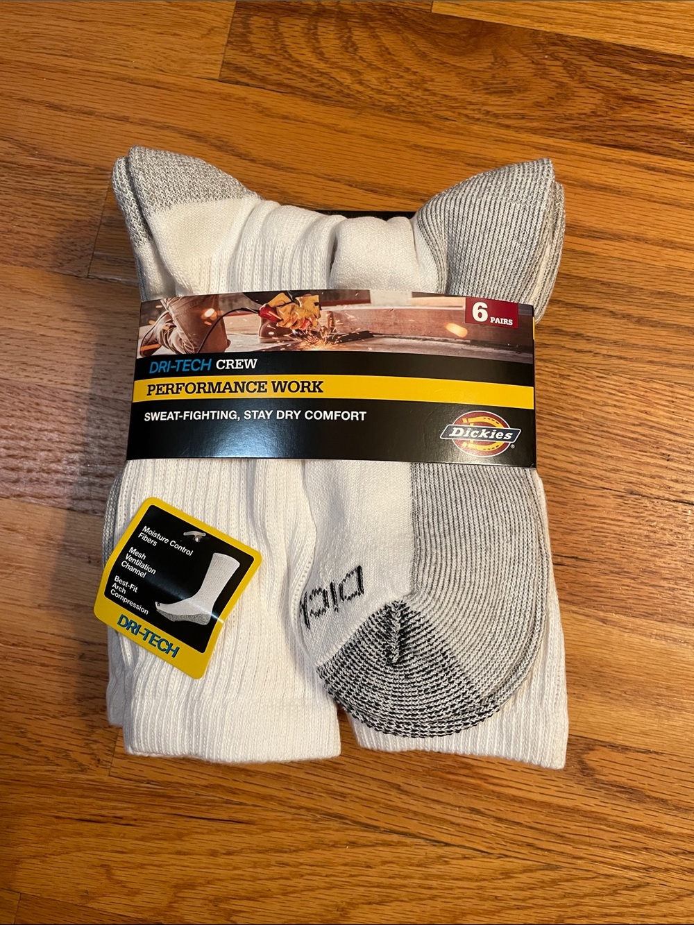 Dickies White and Gray Dri-Tech Performance Crew Socks - 6 Pack